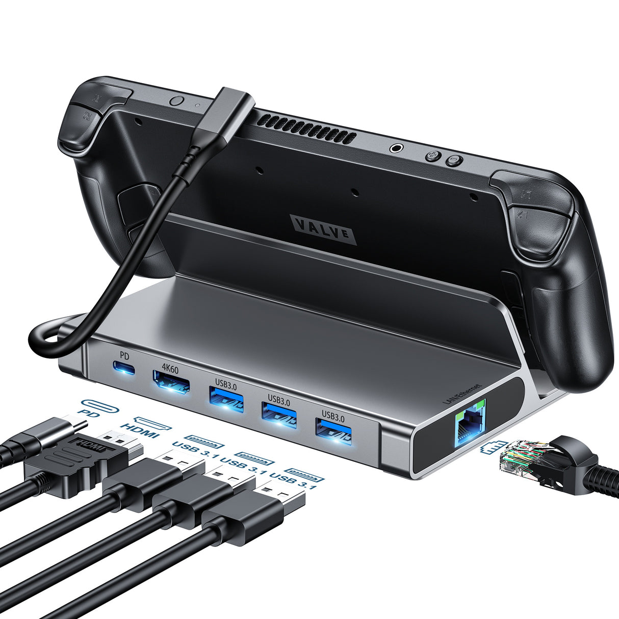 Choetech 6 in1 TYPE-C To PD+HDMI+USB 3.0A/F*3+RJ45 Steam Deck  Dock Station