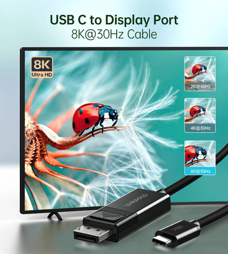 XCP-1803 Choetech USB C to DisplayPort Cable, 8K@30Hz 6ft DisplayPort to USB C Cable, Thunderbolt 3 to DisplayPort Two-Way