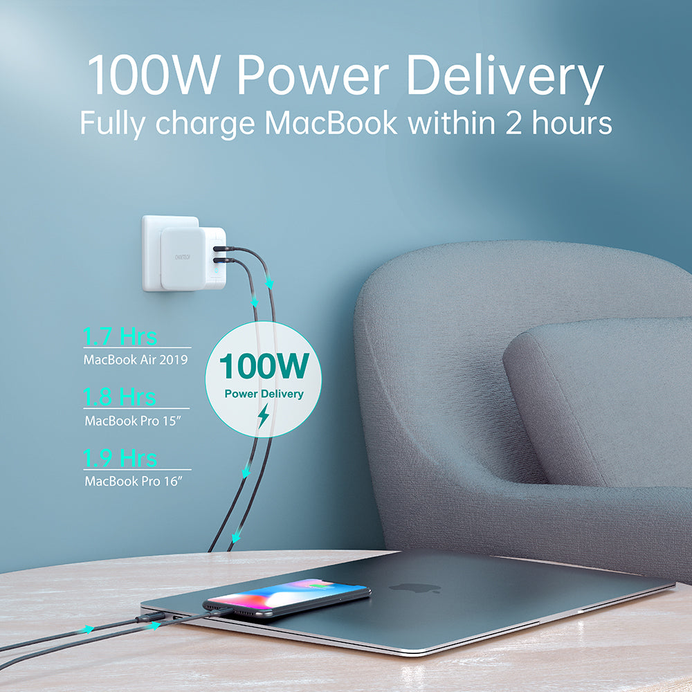 CHOETECH PD 100W GaN Dual USB Type C Charger for MacBook Air iPad iPhone 11 Pro Samsung Huawei ASUS Wall Charger for Lenovo DELL CHOETECH