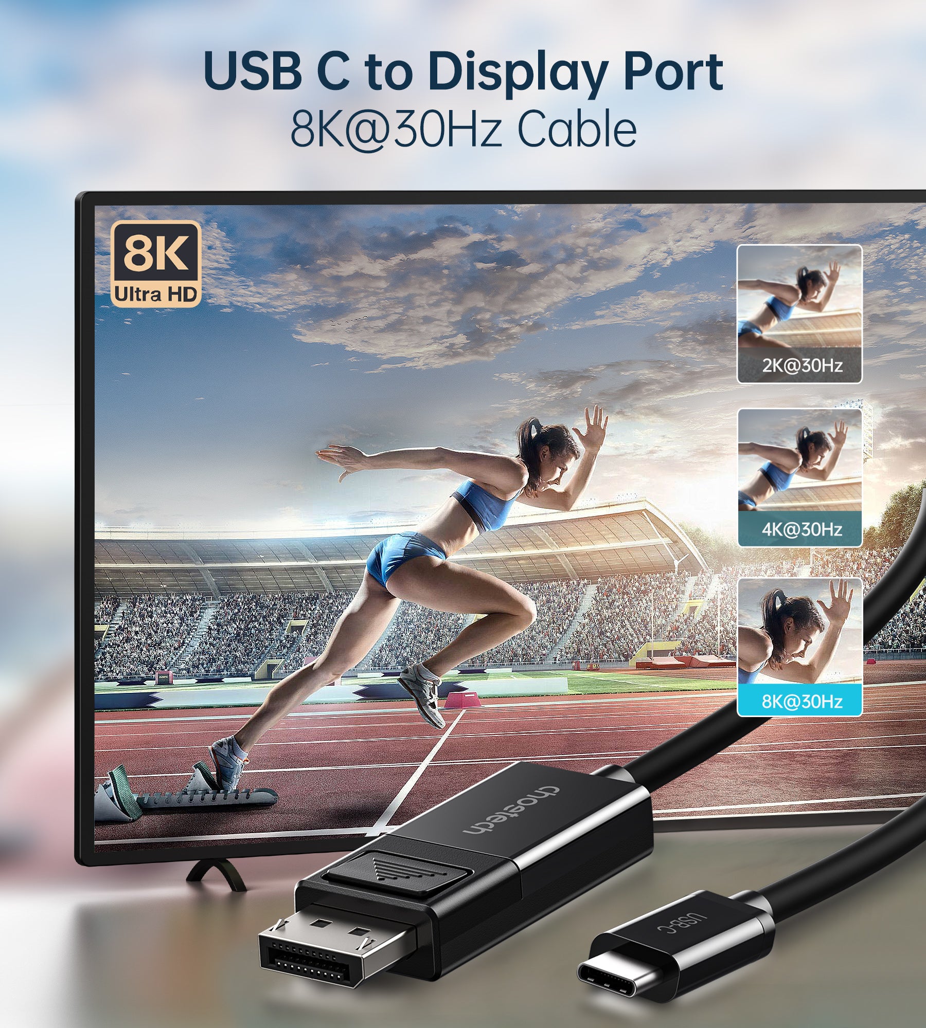 XCP-1803 Choetech USB C to DisplayPort Cable, 8K@30Hz 6ft DisplayPort to USB C Cable, Thunderbolt 3 to DisplayPort Two-Way