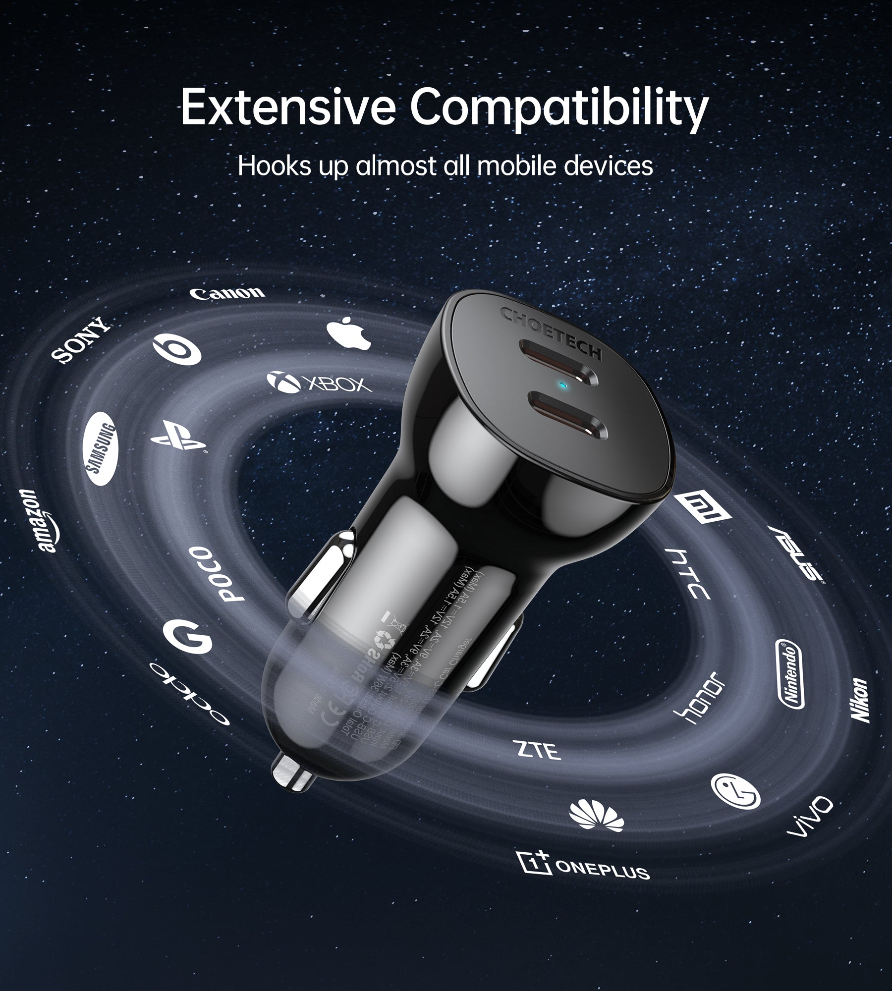 TC0008 Choetech 36W Dual Fast USB C Car Charger 18W Type C PD3.0 for iPhone 12 CHOETECH