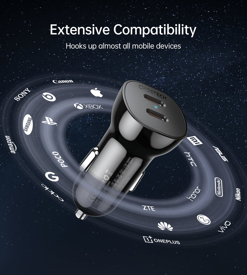 TC0008 Choetech 36W Dual Fast USB C Car Charger 18W Type C PD3.0 for iPhone 12 CHOETECH