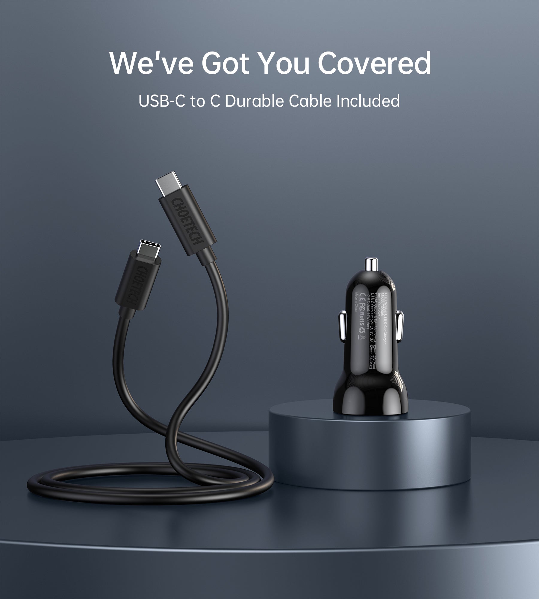 TC0008 Choetech 36W Dual Fast USB C Car Charger 18W Type C PD3.0 for iPhone 12 CHOETECH