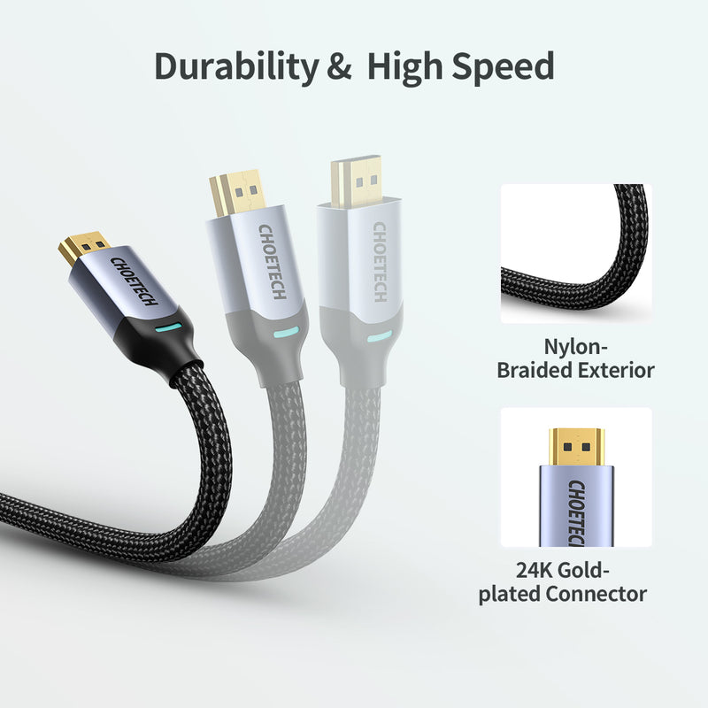 XHH01 Choetech 8K HDMI 2.1 Cable HDMI 2.1 Cable 8K@60Hz 48Gbps 4K HDMI HDR 2M 6.6FT Braided Cable