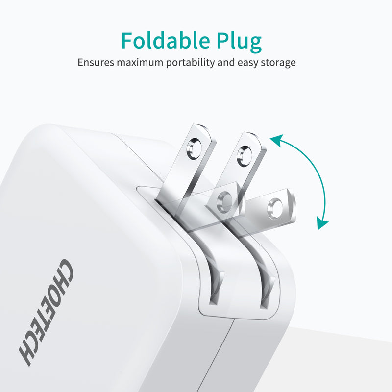 PD8002 CHOETECH 65W 2-Port PD Charger GaN Tech USB C Foldable Fast Charging Adapter Compatible with MacBook CHOETECH