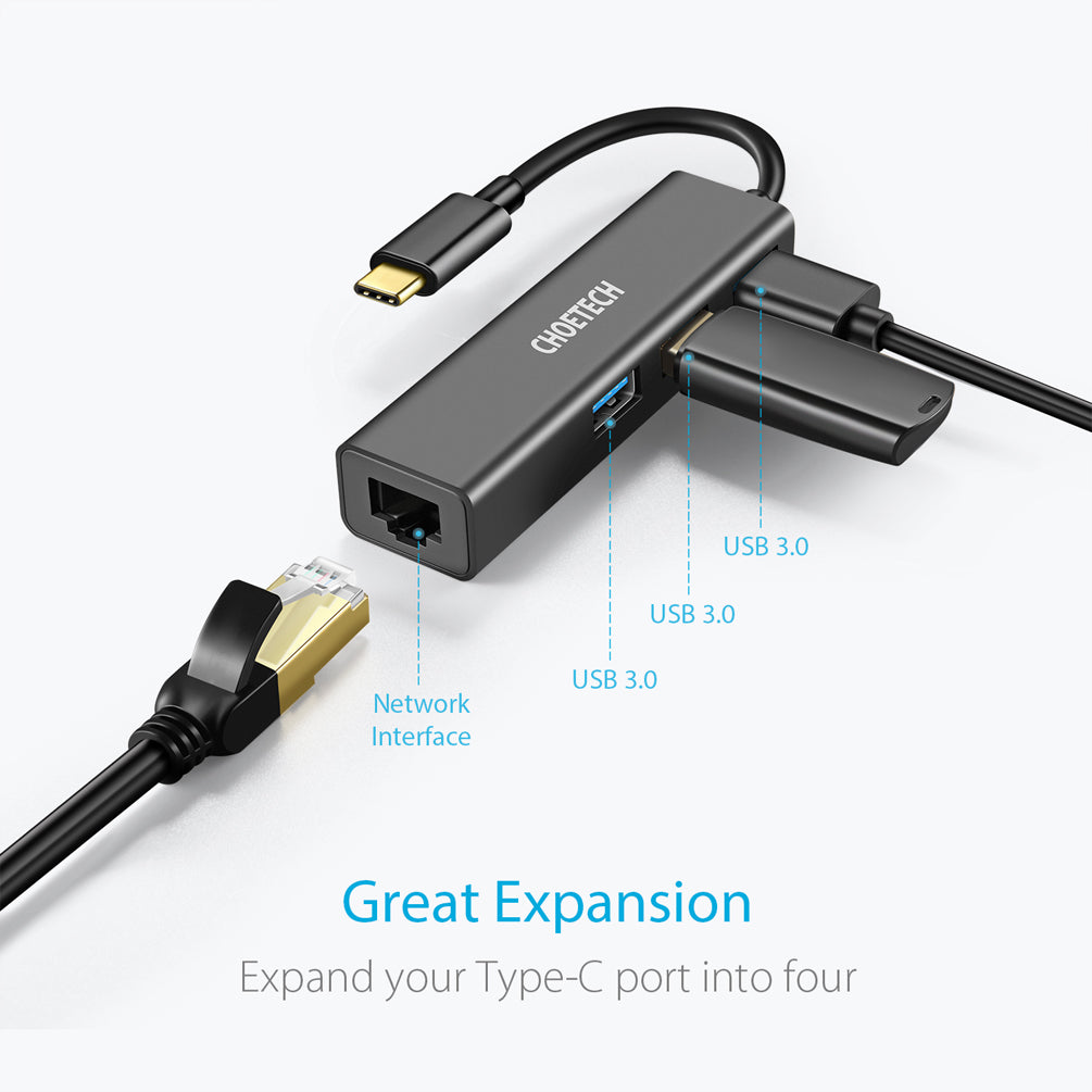 CHOETECH USB C Ethernet HUB, LAN Network Adapter CHOETECH OFFICIAL
