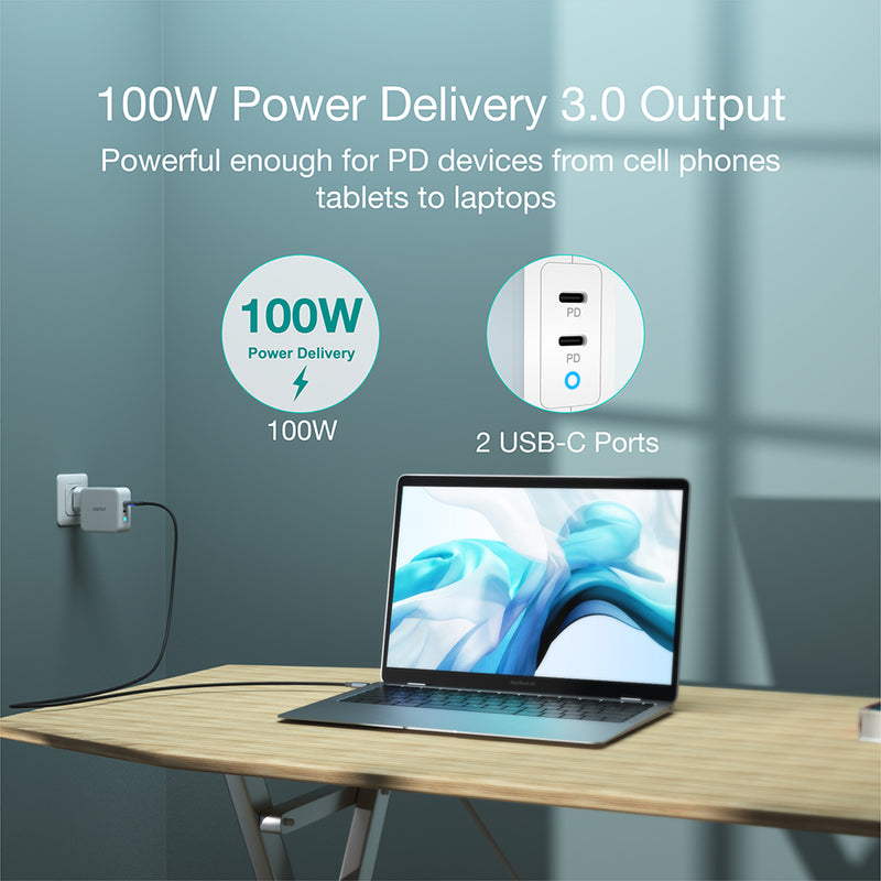 CHOETECH PD 100W GaN Dual USB Type C Charger for MacBook Air iPad iPhone 11 Pro Samsung Huawei ASUS Wall Charger for Lenovo DELL CHOETECH