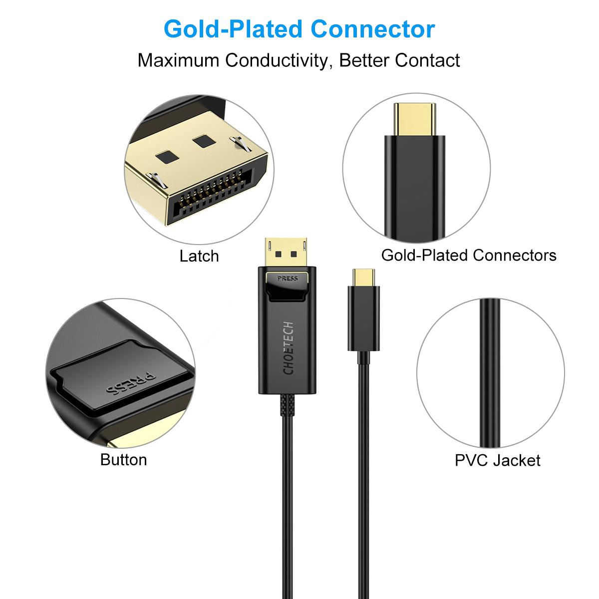 XCP-0012 USB C to DisplayPort Cable 4K@60Hz CHOETECH