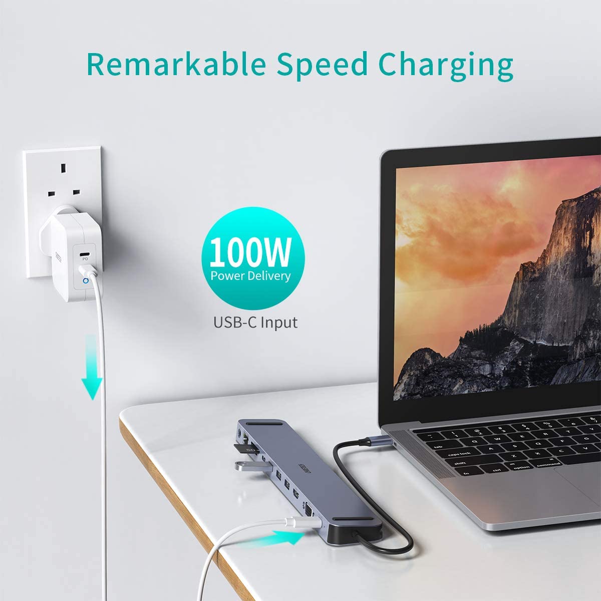 CHOETECH 11 in 1 USB Type C Hub Adapter with USB C PD 100W, 4K HDMI, VGA, 3 USB 3.0, 3.5mm Audio, RJ45 Ethernet, SD/TF card reader, USBC data CHOETECH
