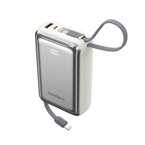 Choetech B836 PowerLeap 45W PD Power Bank, 20000mAh with USB-C & Lightning Cables, Silver