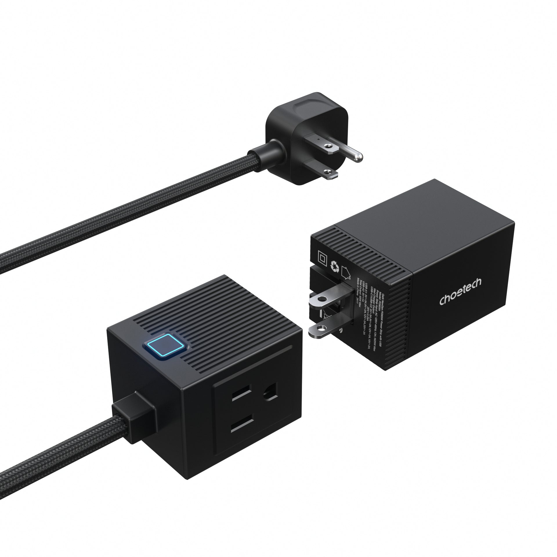 Regleta PD8054 CHOETECH carga GaN 65W 2 USB-C y 2 USB-A + 2 Tomas de corriente