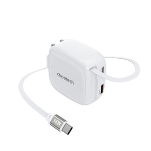 Choetech PD6123 NexGen 65W GaN Charger with Retractable USB-C Cable, 1A1C