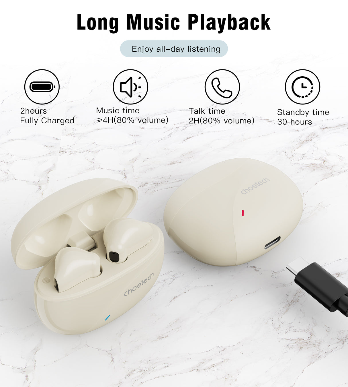 Choetech DNS Bluetooth Low Energy Chip V5.3 Mini TWS Earphone