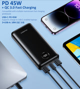 Choetech PD45W 20000mAh Micro+USB-A+Type-C power bank black