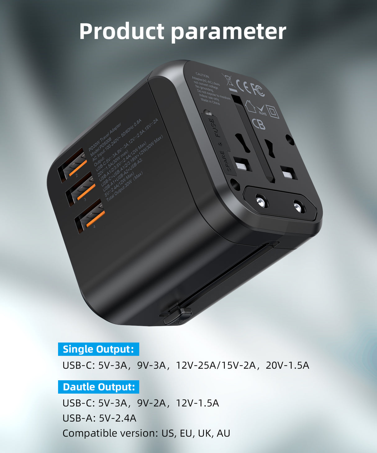 Chotech PD5008 PD30w C+3A Travel Travel Wall Charger