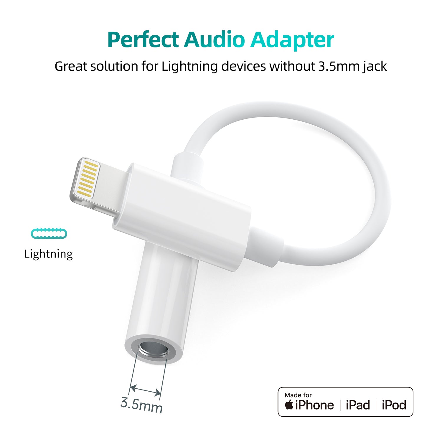 L to 3.5mm Adapter – Headphone Jack for Music & Calls