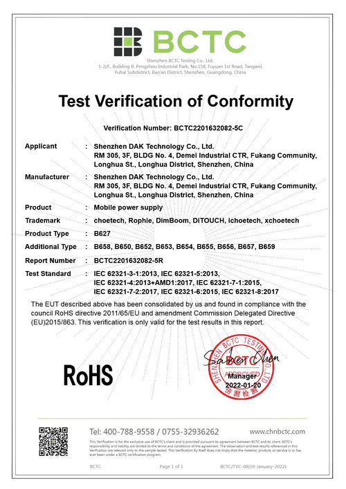 B627 REACH Compliance Certification