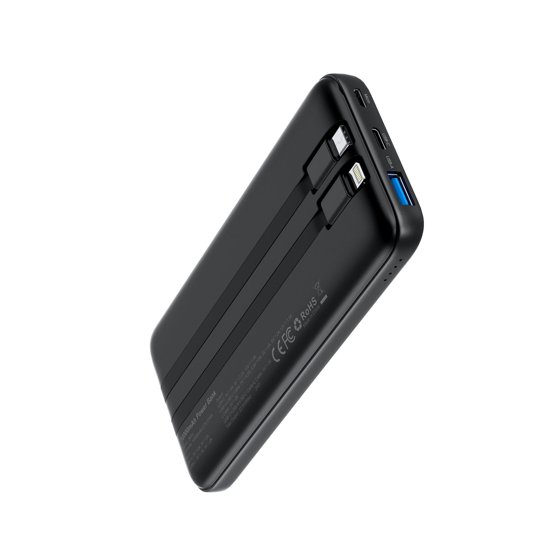 10000mAh Power Bank – 22.5W, C&L Cables, Slim, for iPhone/USB-C