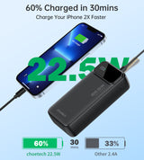 Choetech PD22.5W Dual USB-A+Type-C Power bank 30000mAh