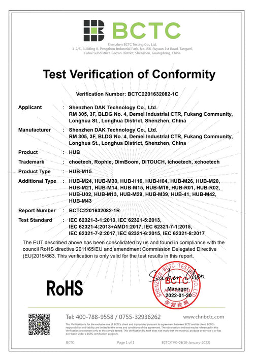 HUB-M15 RoHS Compliance Certification