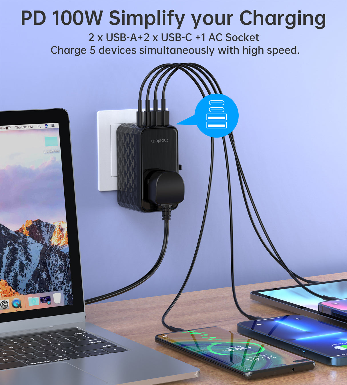 Choetech PD6028 PD 100W 2C+2A Wall Chargers