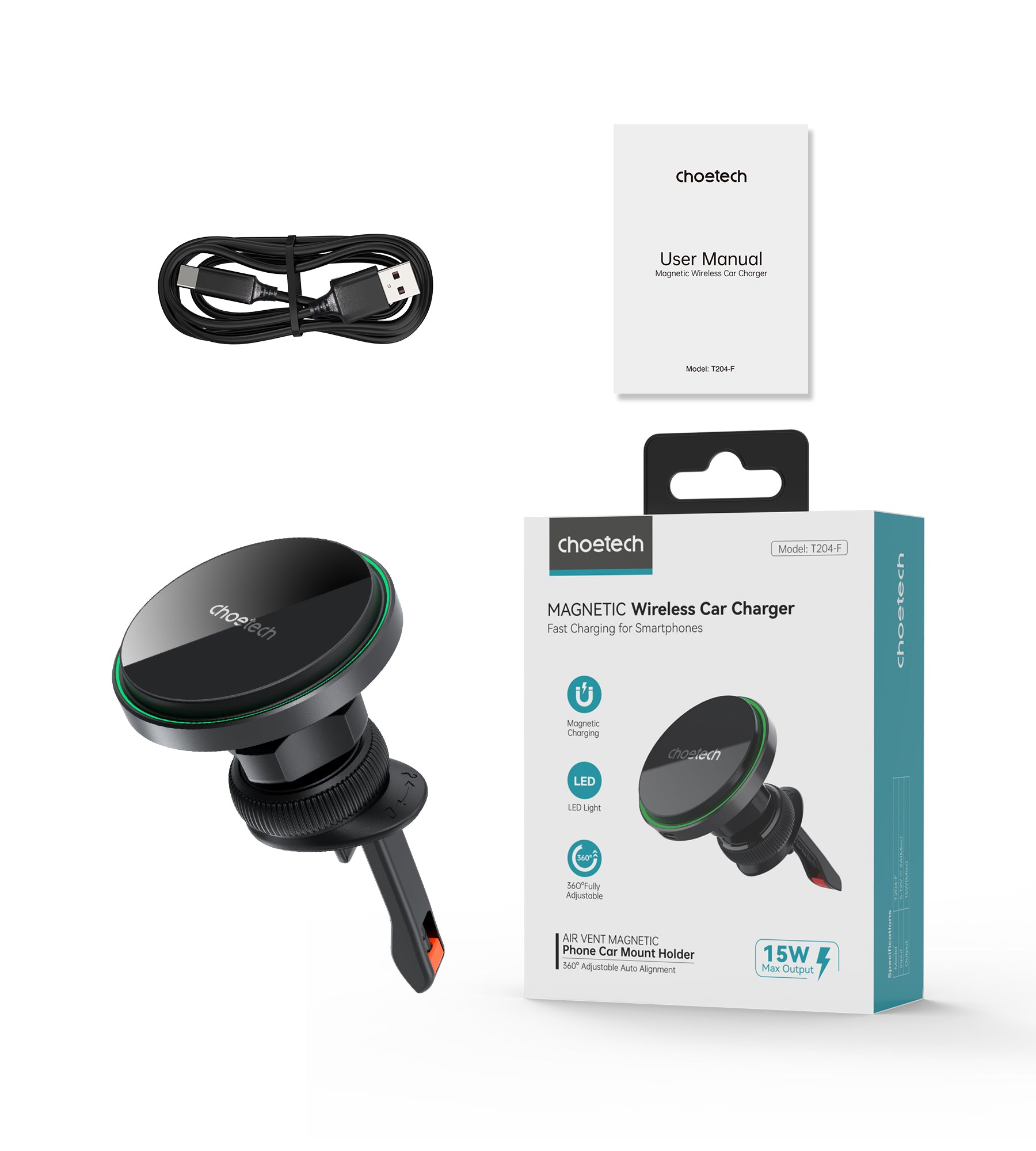 15W Magnetic Qi Car Wireless Charger Holder