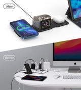 Choetech 3 in1 Foldable Magnetic wireless charger station for iPhone 12/13/14/15/16 series,AirPods Pro and   Apple watch