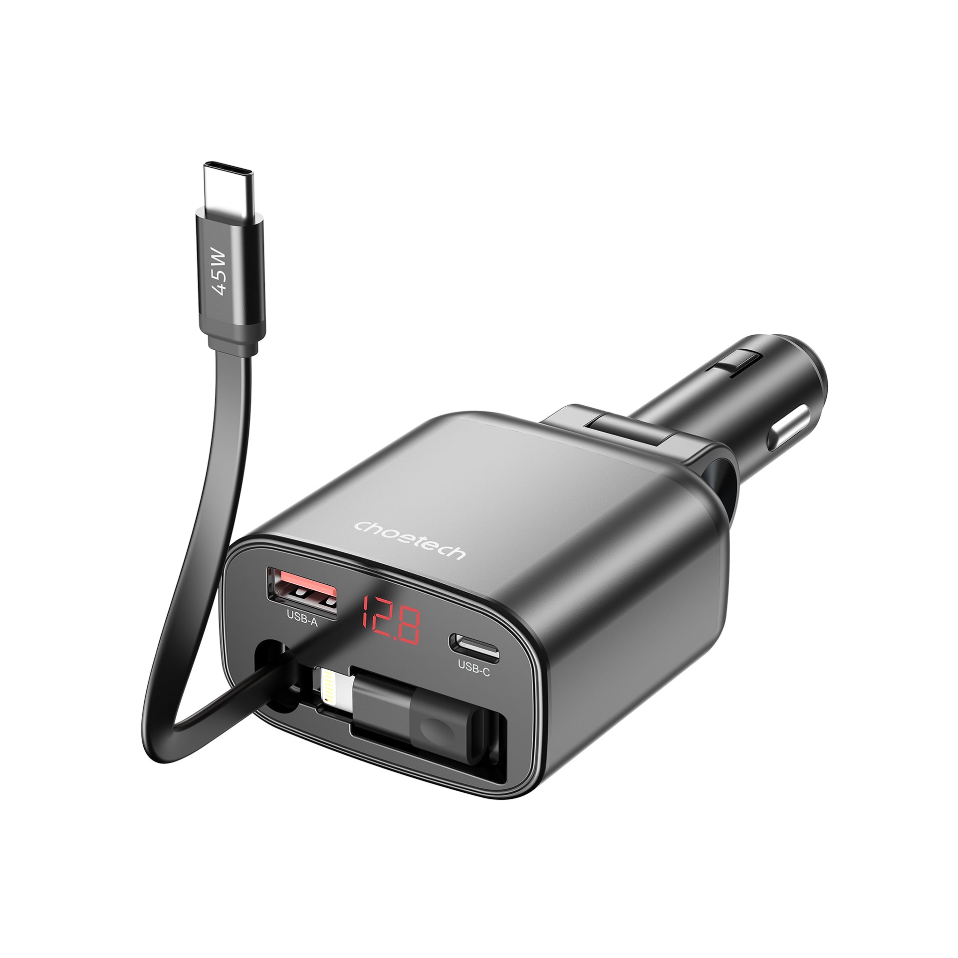 Cargador TC0033 CHOETECH de coche 105 con cable retractil Tipo C