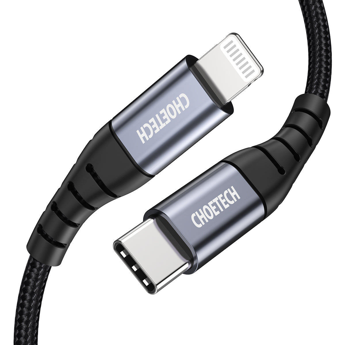Câble USB-C vers Lightning certifié MFi Apple métallisé tressé Charge/sync  (2M), Noir