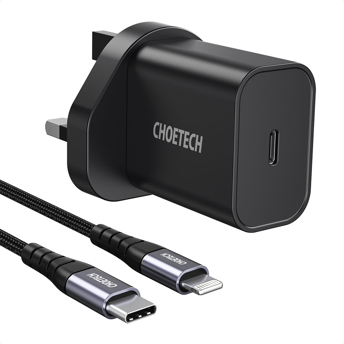 Q5004CL CHOETECH PD20W USB-C iPhone-Schnellladegerät mit MFi-zertifiziertem Nylon-geflochtenem USB-C-auf-Lightning-Kabel