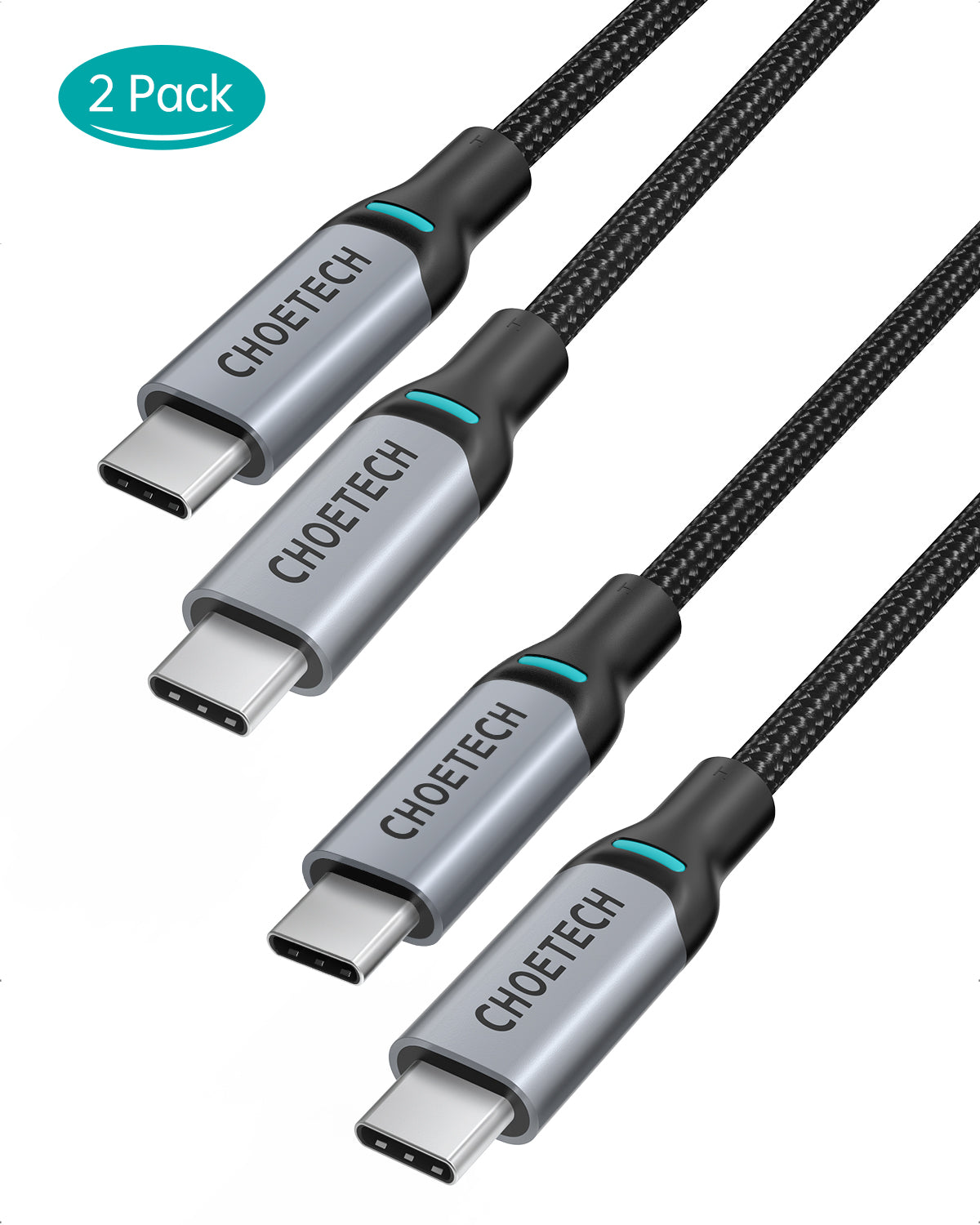 XCC-1002-BK Choetech USB C to USB C Cable 2 Pack (100W) 6ft Braided Type C Cable