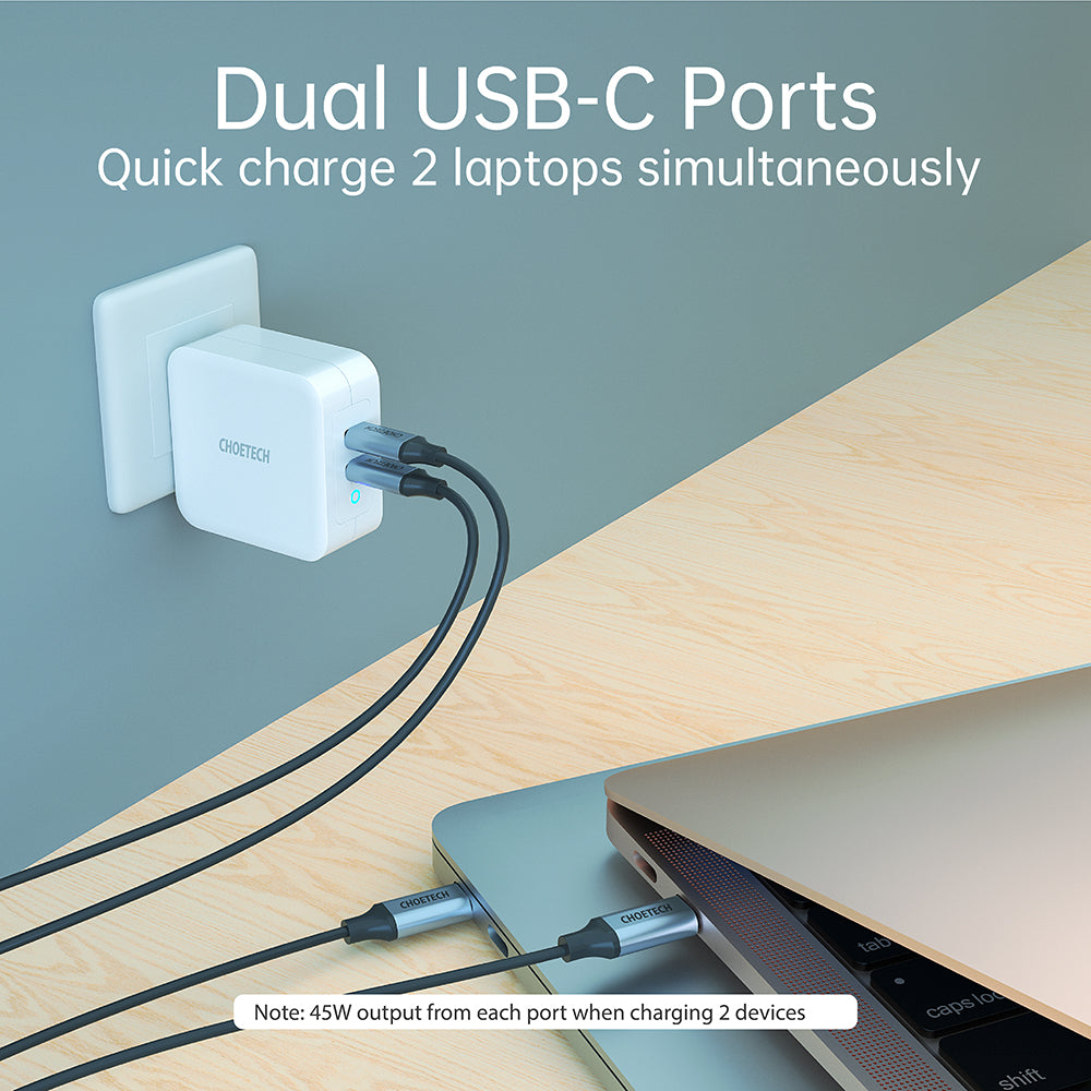 USB C Charger PD 100W GaN Dual USB Type C Charger for MacBook