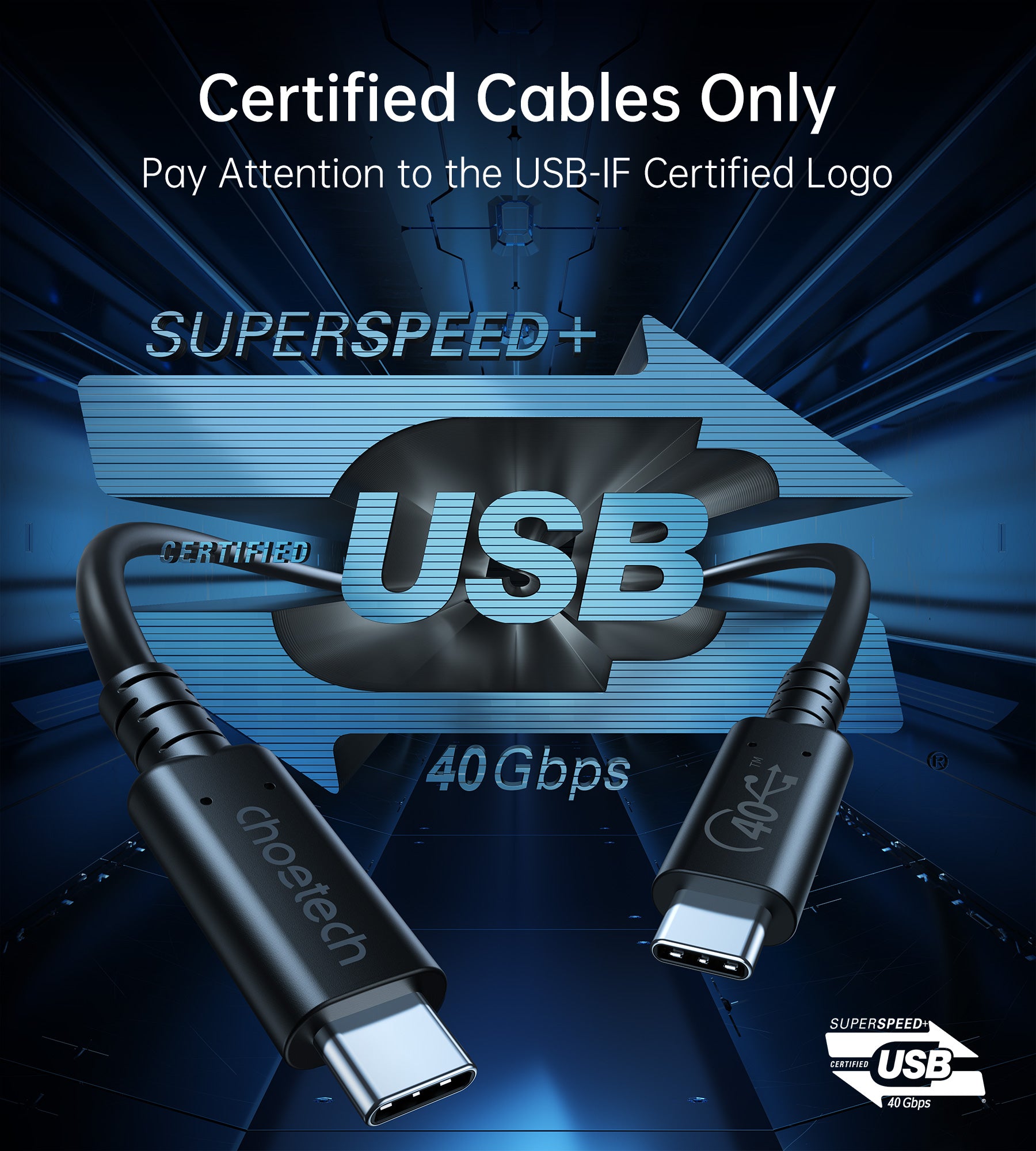 Câble USB-C vers USB-C [Certifié USB-IF] Câble USB 4.0 Gen 3 100 W