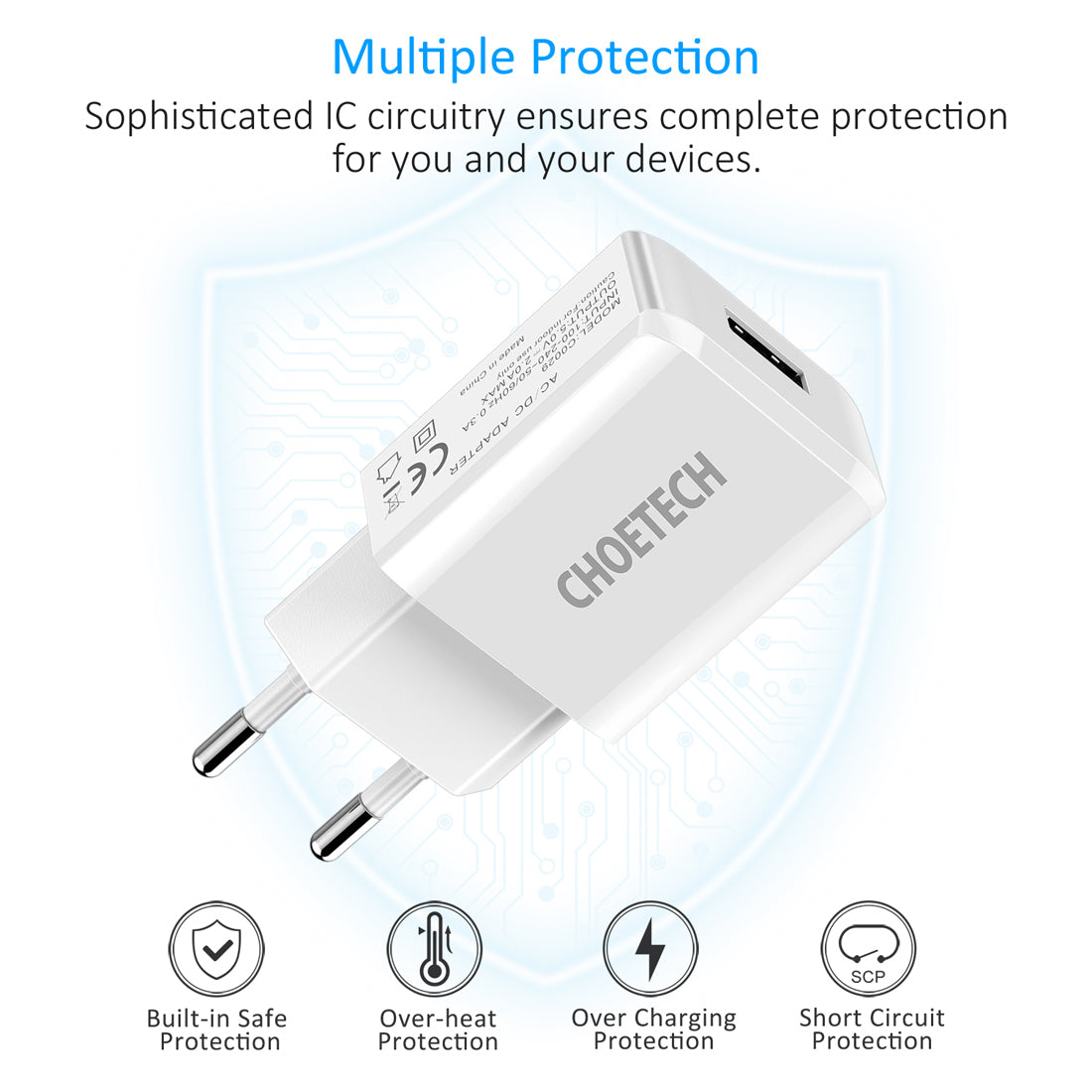 C0029 CHOETECH USB Wandstecker 5V 2A AC Netzteil Kompatibel mit iPhone, iPad, Samsung, Huawei, Tablet und mehr