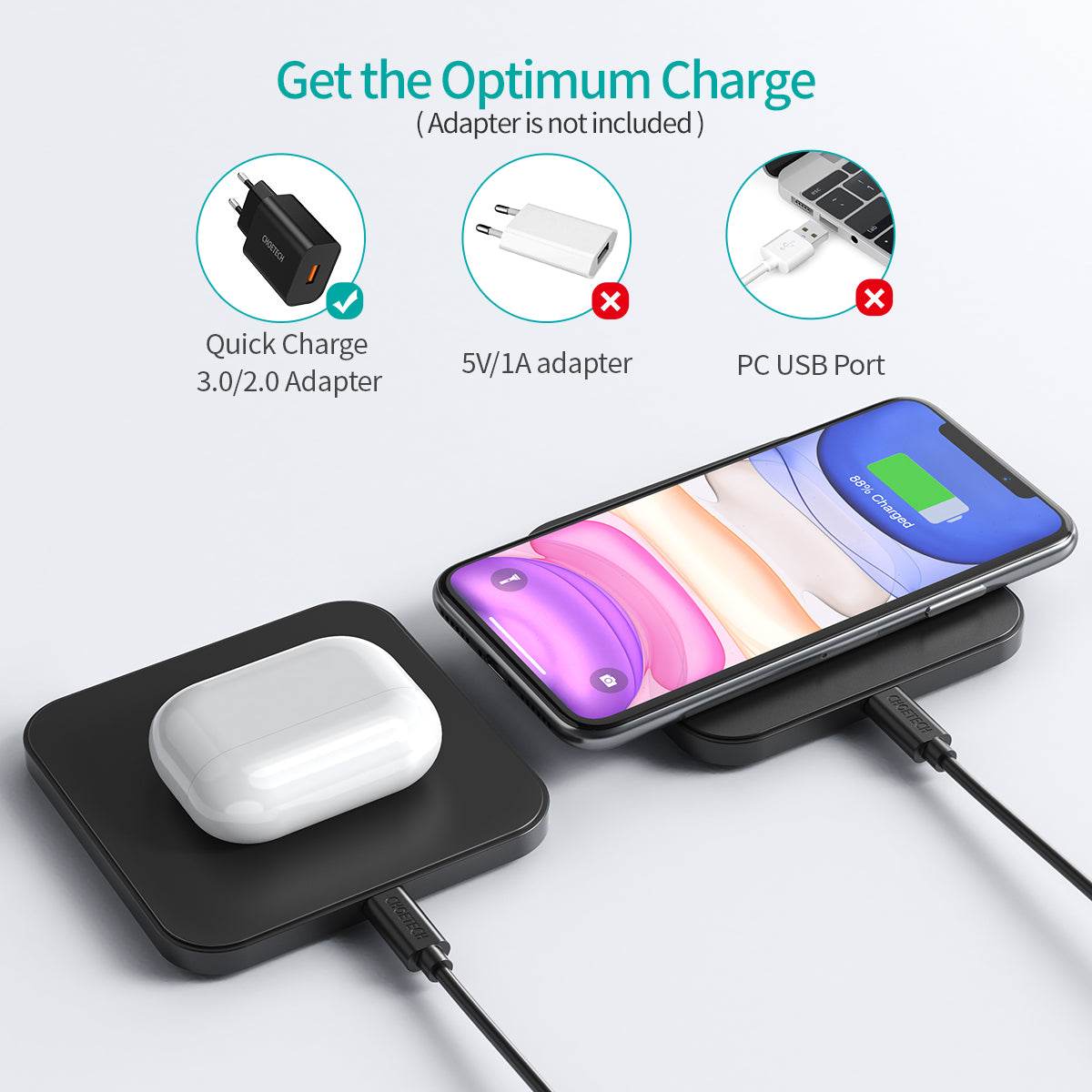 MIX00097 [2 Pack] Wireless Charger, Qi-Certified 10W Max Fast Wireless Charging Pad Compatible with iPhone 12/12 Mini/12 Pro Max/SE 2020/11 Pro Max,Samsung Galaxy S21/S20,AirPods Pro(No AC Adapter)