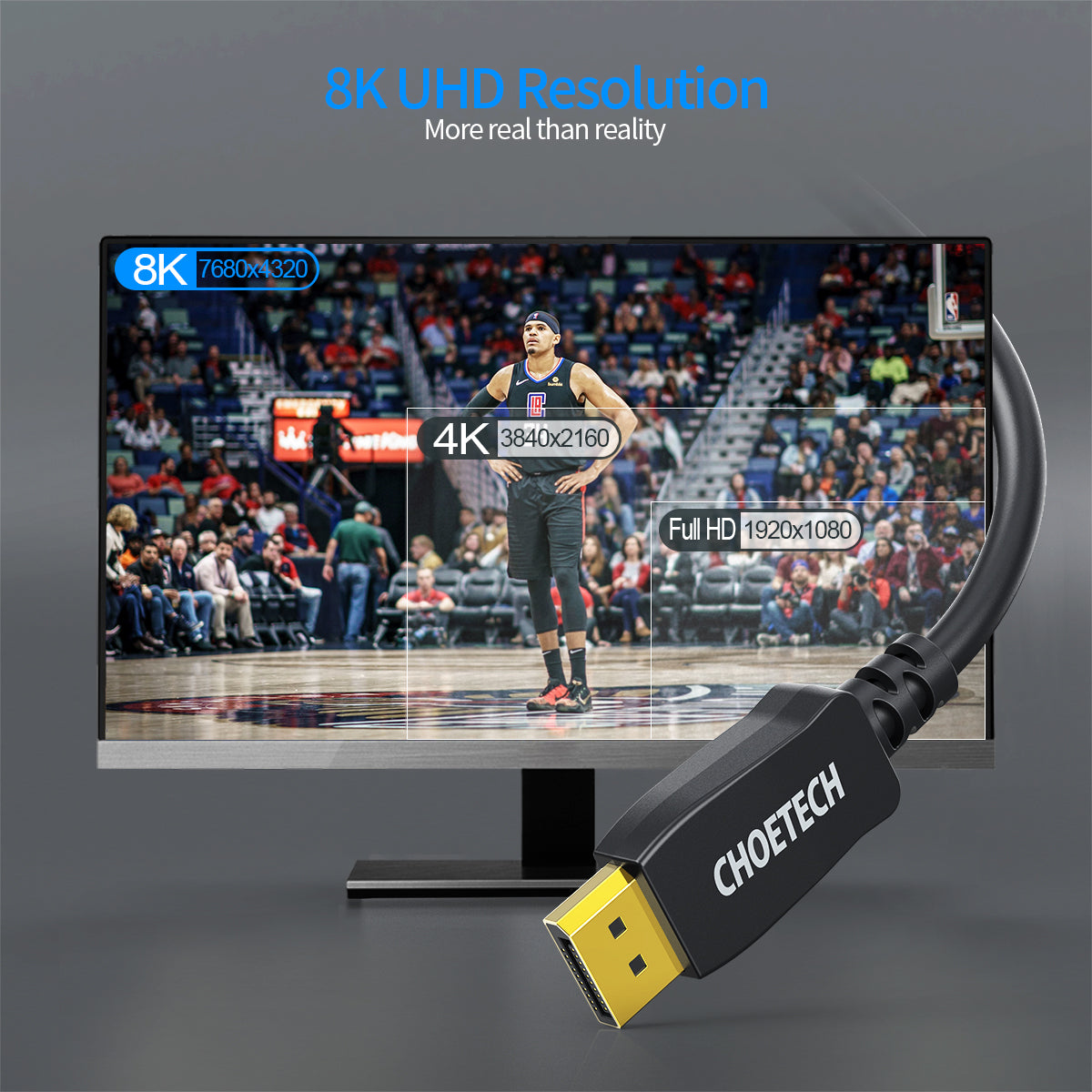Câble DisplayPort XDD01 CHOETECH 8K, câble Displayport vers Displayport 2 m/2 m avec résolution 8 K 60 Hz