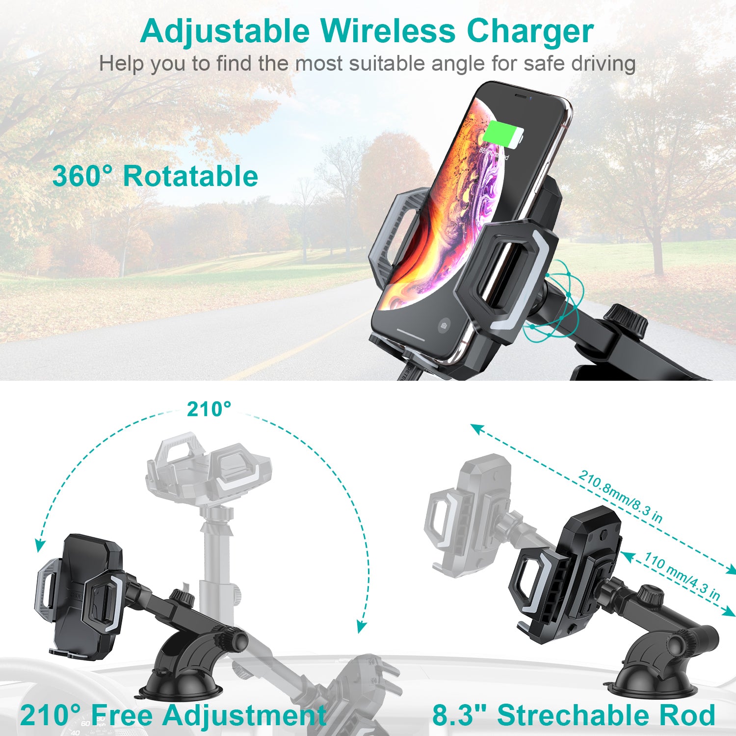 T521-S Choetech 10W Qi Wireless Car Charging Stand