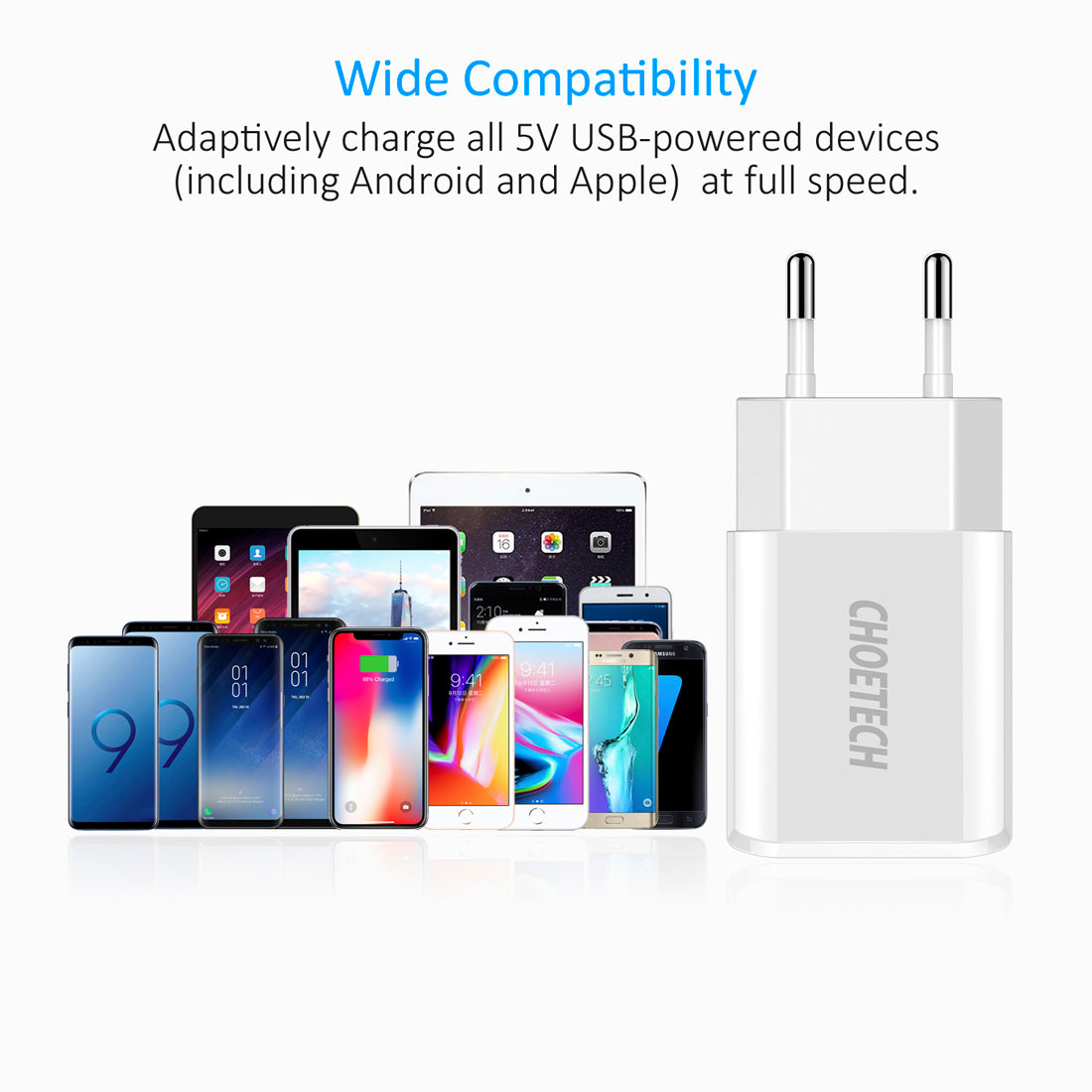 C0029 CHOETECH Enchufe de pared USB 5V 2A Adaptador de corriente CA Compatible con iPhone, iPad, Samsung, Huawei, tableta y más