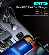 TC0010 Choetech 63W Dual USB-C 45W + USB-A 18W Car Charger