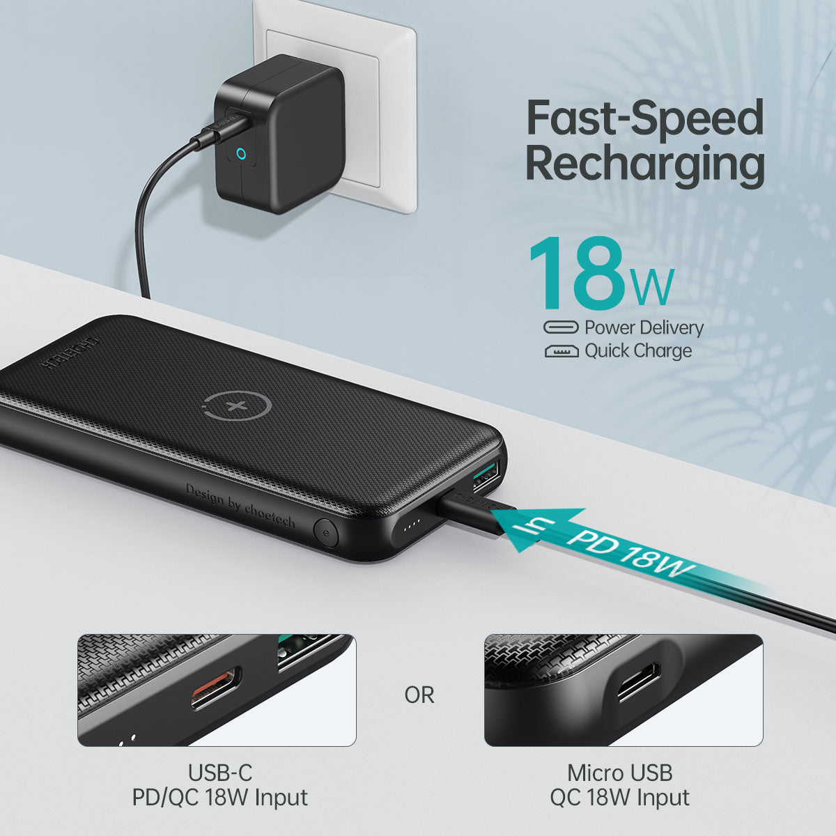 B650 CHOETECH Wireless Power Bank Qi Portable Charger for iPhone 12 External Battery QC 3.0 USB C 18W PD Fast Charger CHOETECH