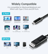 XCP-1803 Choetech USB C to DisplayPort Cable, 8K@30Hz 6ft DisplayPort to USB C Cable, Thunderbolt 3 to DisplayPort Two-Way