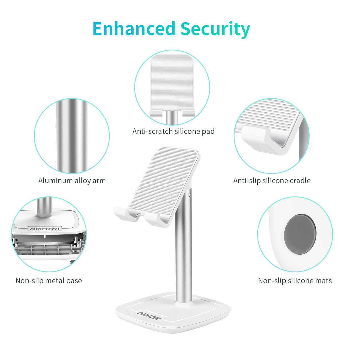 H035 CHOETECH Adjustable Phone Stand Aluminum Metal Angle Height Tablet Stand on Desk CHOETECH