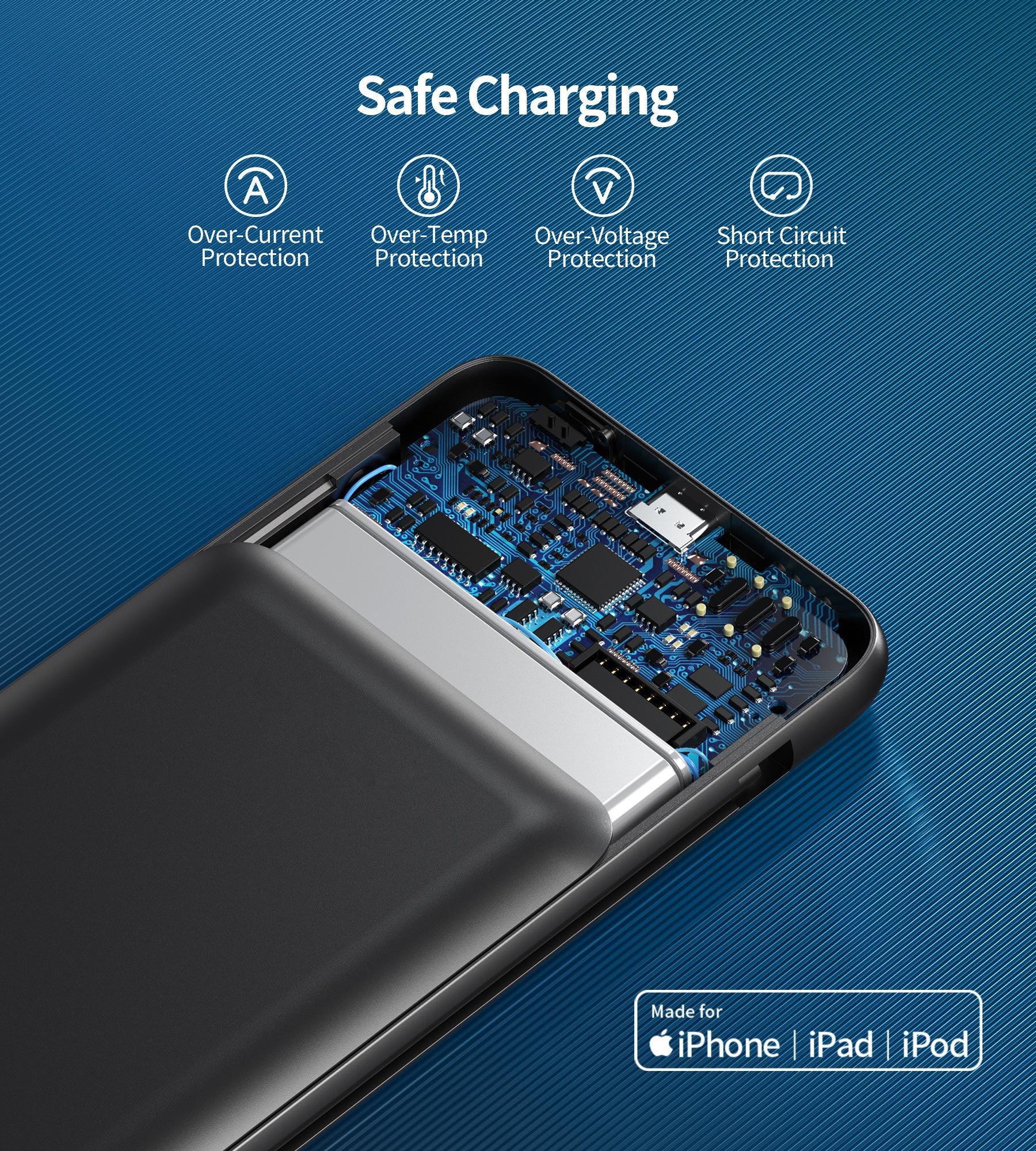 B688 CHOETECH USB-C-Powerbank für iPhone 12 [MFi-zertifiziert] Tragbares 10000-mAh-Ladegerät PD18W Externer Akkupack Integriertes Lightning-Kabel USB-C-Kabel