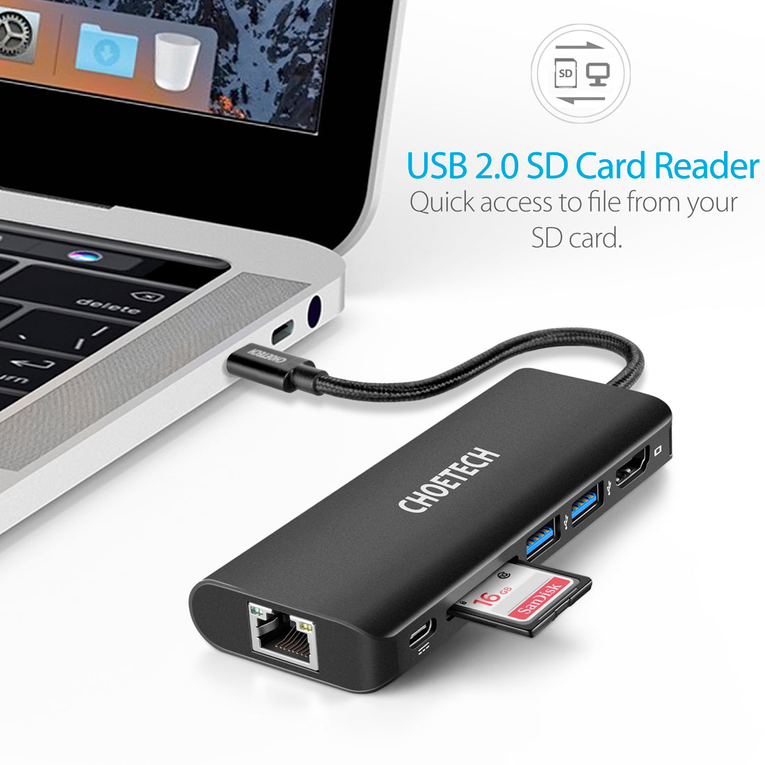 Concentrador adaptador USB-C multipuerto 6 en 1 para Macbook Pro / Air
