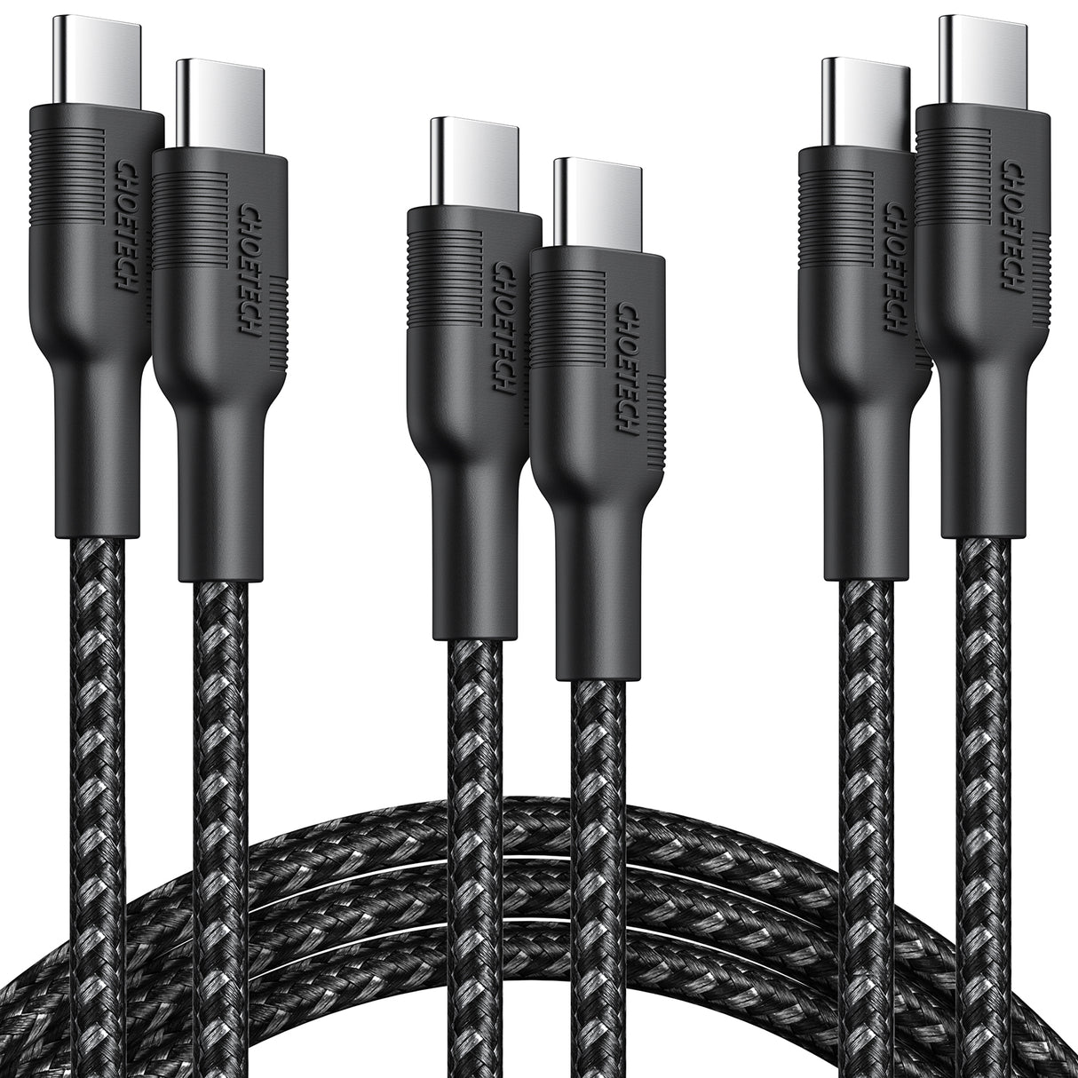 MIX00108 CHOETECH 3Pack Braided USB C PD Charging Cable 100W 6.6ft, 60W*2(6.6+4FT)