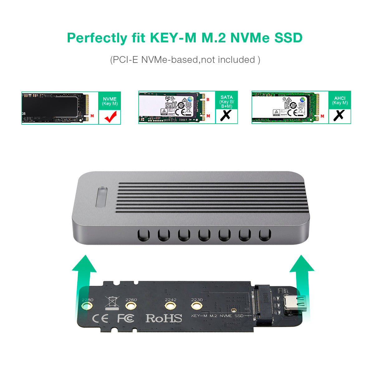 Boîtier SSD PC-HDE01 USB 3.1 Gen 2 Type-C vers NVMe M.2
