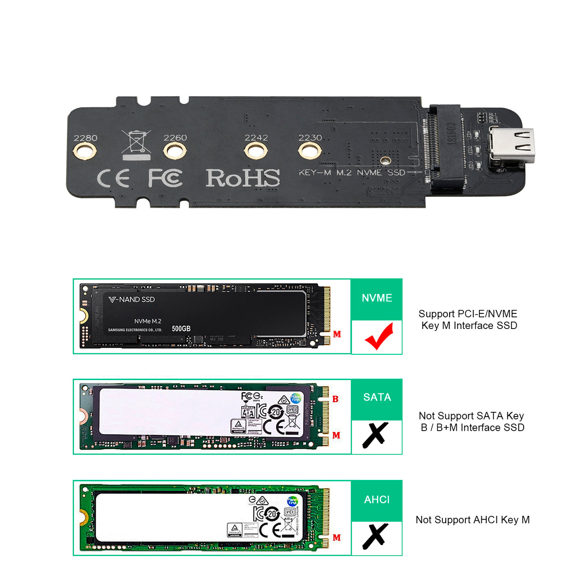 PC-HDE02 M.2-zu-USB-SSD-Lesegerät unterstützt M-Key (PCI-E NVMe-basiert)