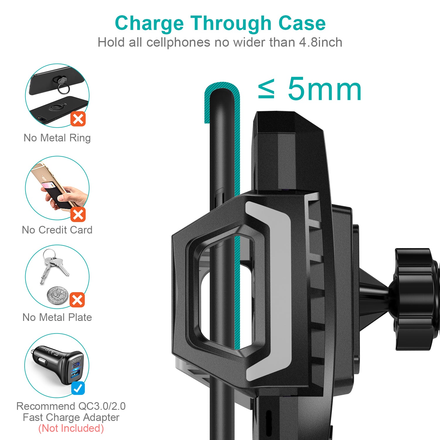 T521-S Choetech 10W Qi Wireless Car Charging Stand