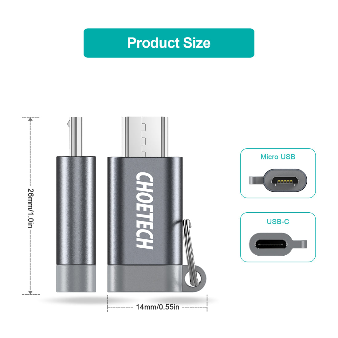 MIX00084 Choetech Micro USB to USB-C Adapter 4-Pack