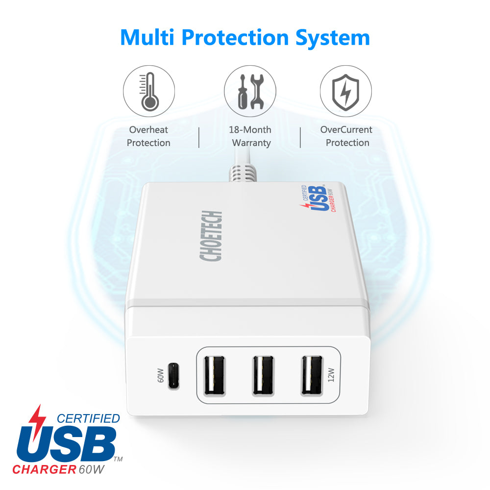 PD72 Power Delivery Charger Multi USB Charging CHOETECH